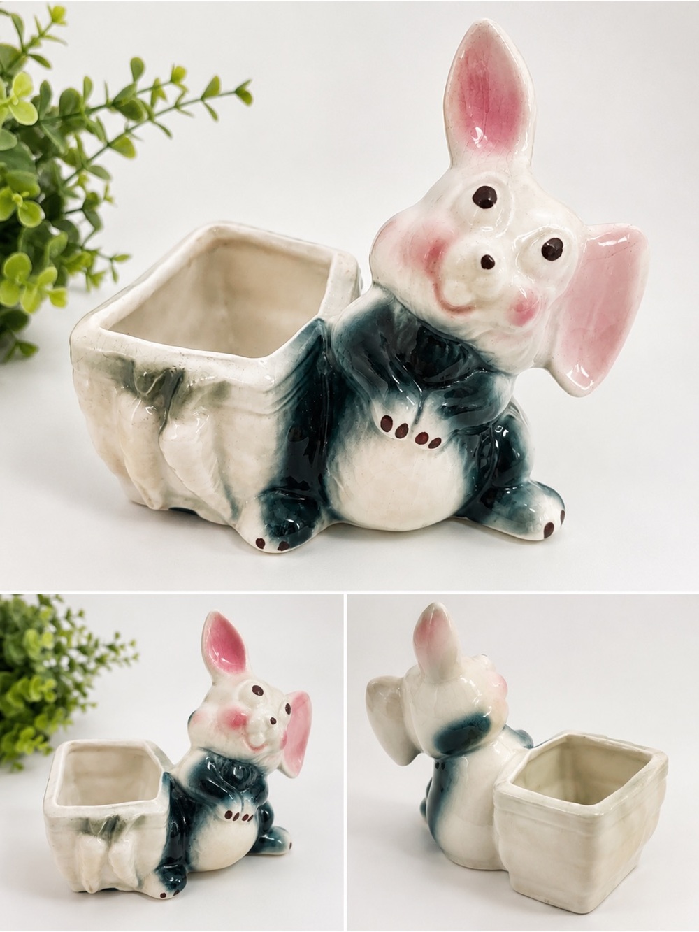 Vintage Ceramic Bunny Planter | Easter Rabbit Trinket Holder | Cottagecore Decor